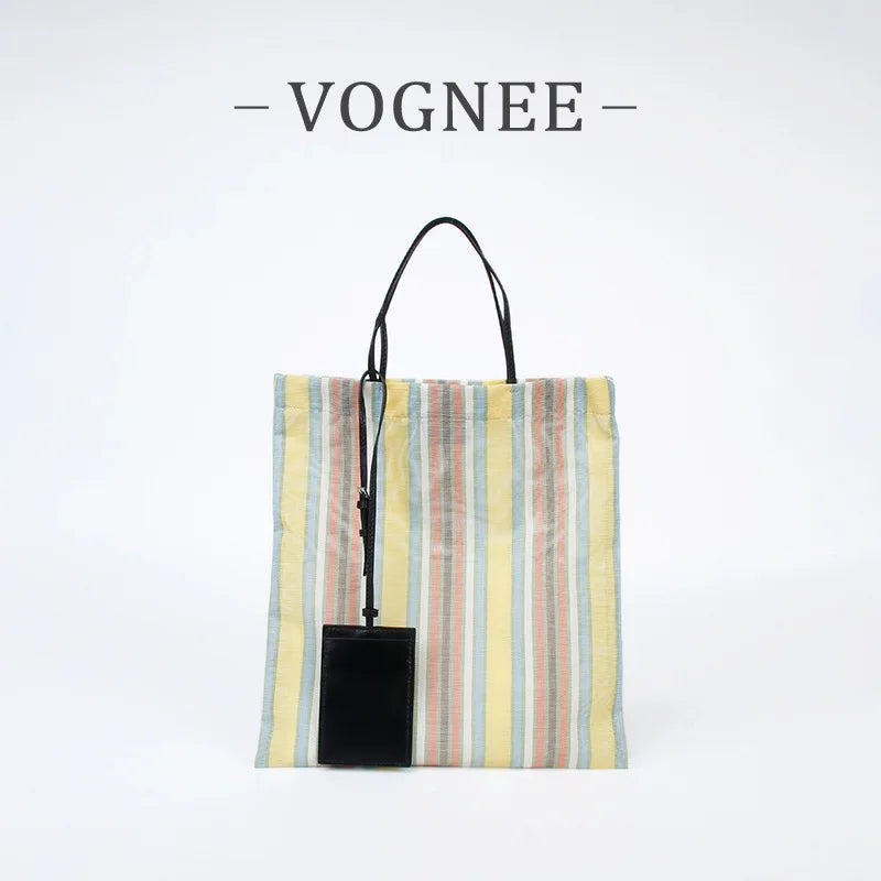 Rainbow Striped Tote Bag – Designer Shoulder Bag with Card Holder