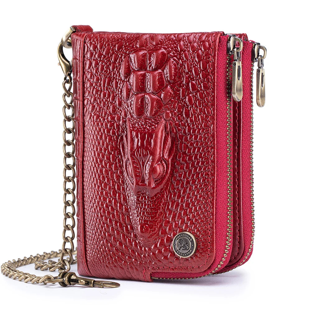Crocodile Pattern RFID Wallet with Chain – Luxury Leather Card Holder