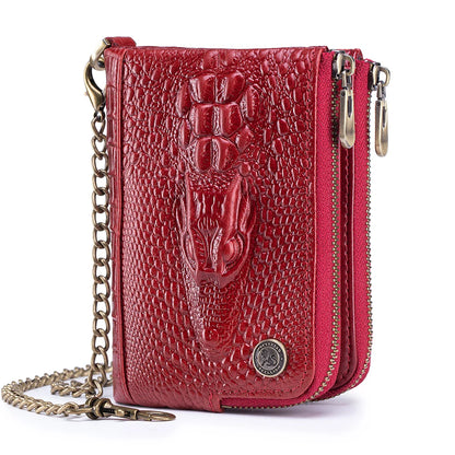 Crocodile Pattern RFID Wallet with Chain – Luxury Leather Card Holder