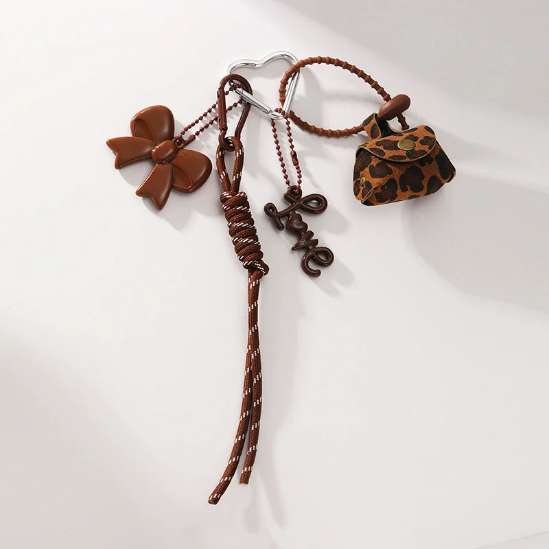 Cute Charm Keychain Set – Heart Clasp, Tassel & Pendant