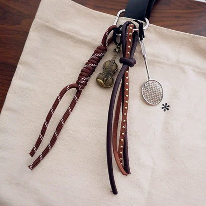 Croissant Leather Keychain – Novelty Bag Charm with Mini Charms