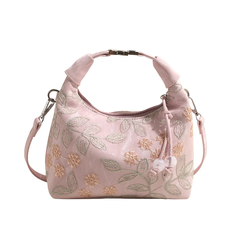 Floral Embroidery Shoulder Bag – Elegant Women's Handbag