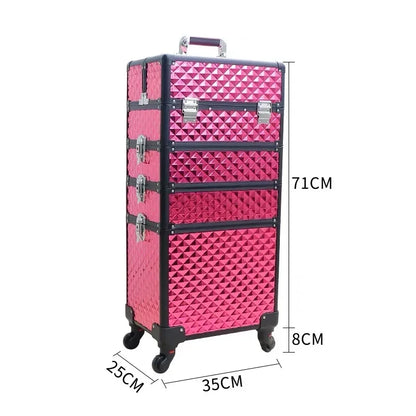 Professional Rolling Makeup Trolley Case 4-Layer with Wheels