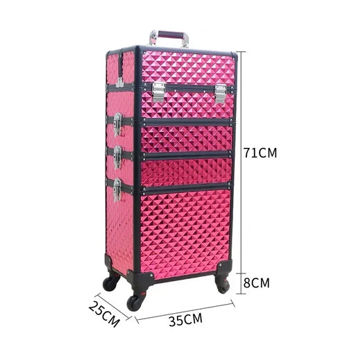 Professional Rolling Makeup Trolley Case 4-Layer with Wheels