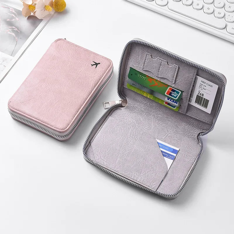 Zippered Passport Holder & Travel Card Organizer Wallet