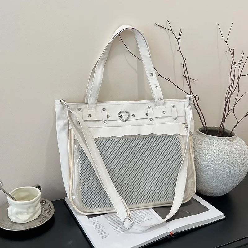 Itabag Tote Bag Clear Mesh Window Heart Buckle Shoulder Bag