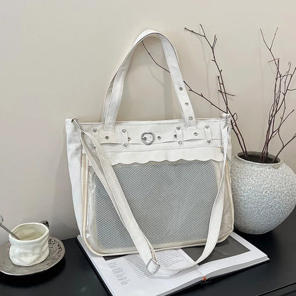 Itabag Tote Bag Clear Mesh Window Heart Buckle Shoulder Bag