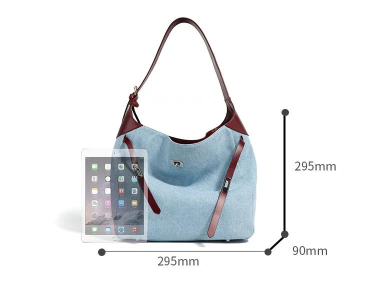 Foxer Women Denim Shoulder Bag Large Capacity Handbag Tote Hobo Lady