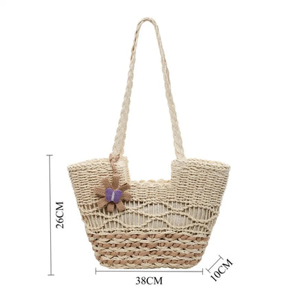 Straw Tote Bag – Handmade Hollow-Out Large Capacity Shoulder Bag