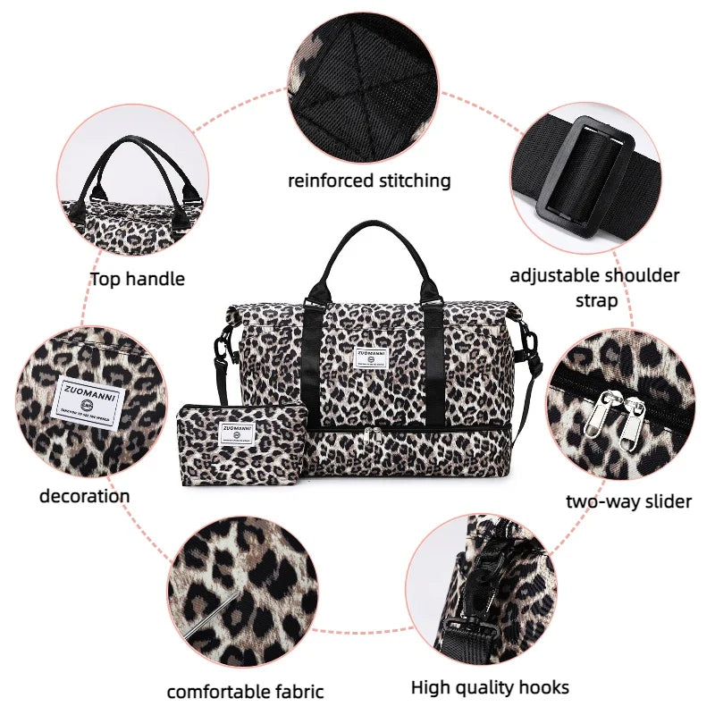 Travel Duffle Bag Set with Shoe Compartment & Cosmetic Pouch