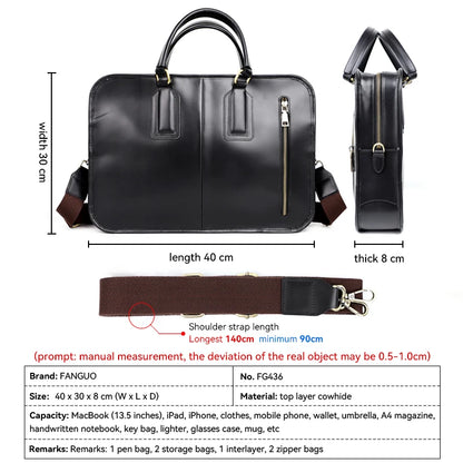 Genuine Leather Briefcase for Men – Luxury 13.5" Laptop Office Bag