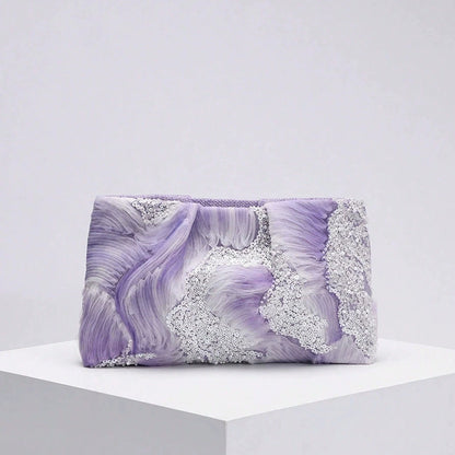 Sequins Clip Shell Clutch Bag Women Flower Embroidery Shoulder Crossbody Bags Vintage Evening Party