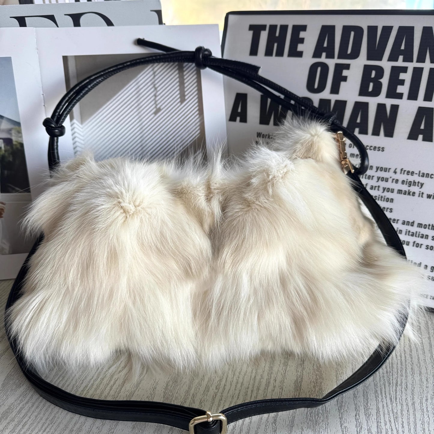 Luxury Europe America Women Real Fox Fur Bag Messenger Chain Shoulder Ladies Tote Handbag Crossbody
