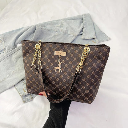 Large Capacity Women's Tote Shoulder Bag with Chain Strap