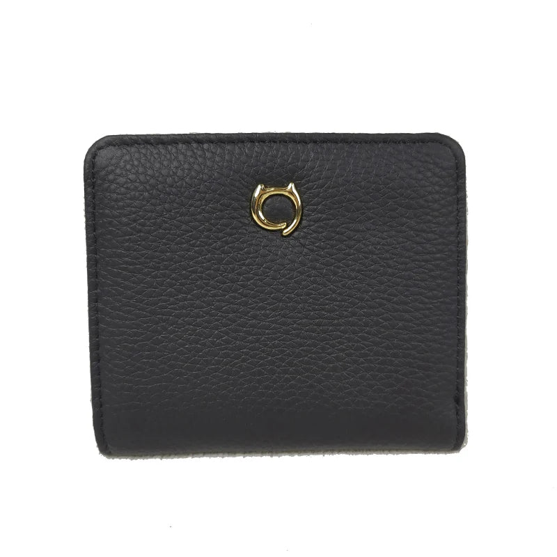 Genuine Leather Cat Charm Short Wallet for Women