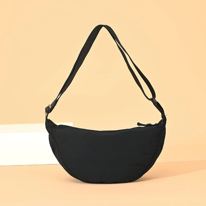 Nylon Crescent Shoulder Bag for Women – Casual Dumpling Crossbody
