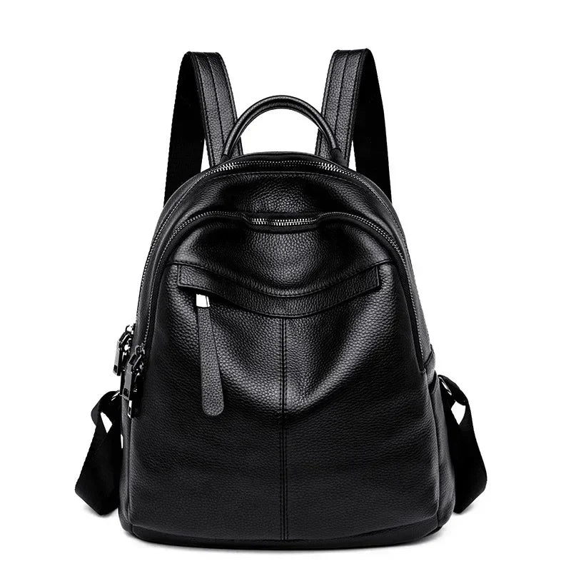 Genuine Leather Women Backpack – Multi-Pocket Luxury