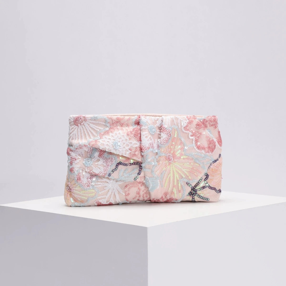 Sequins Clip Shell Clutch Bag Women Flower Embroidery Shoulder Crossbody Bags Vintage Evening Party