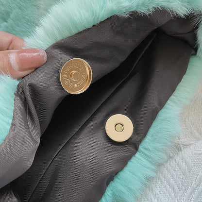Soft Plush Shoulder Bags Women 2022 Winter Luxury Designer Handbag Thick Chain Fluffy Hand Warmers