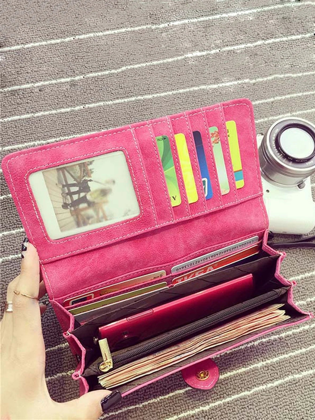 Women's Long Wallet – 17 Card Slots, ID Window & Zipper Coin Purse