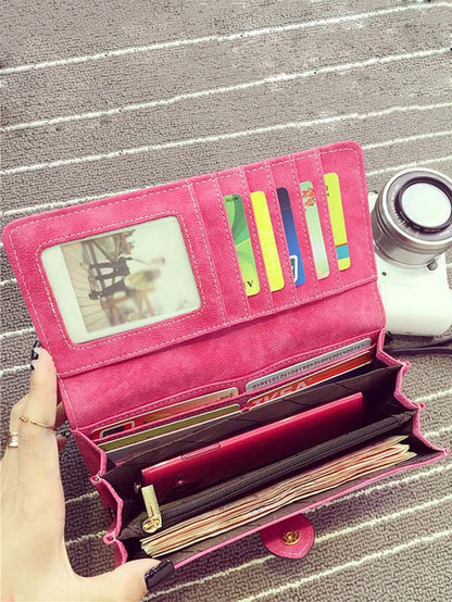 Women's Long Wallet – 17 Card Slots, ID Window & Zipper Coin Purse