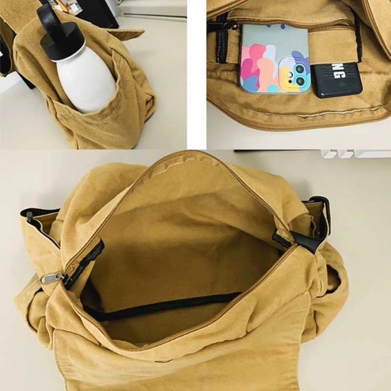 Canvas Crossbody Messenger Bag – Large Capacity Shoulder Bag