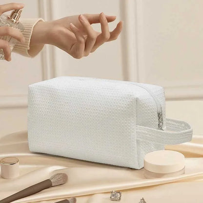 Makeup Travel Bag for Women – Soft Cotton Cosmetic Pouch with Wrist Handle