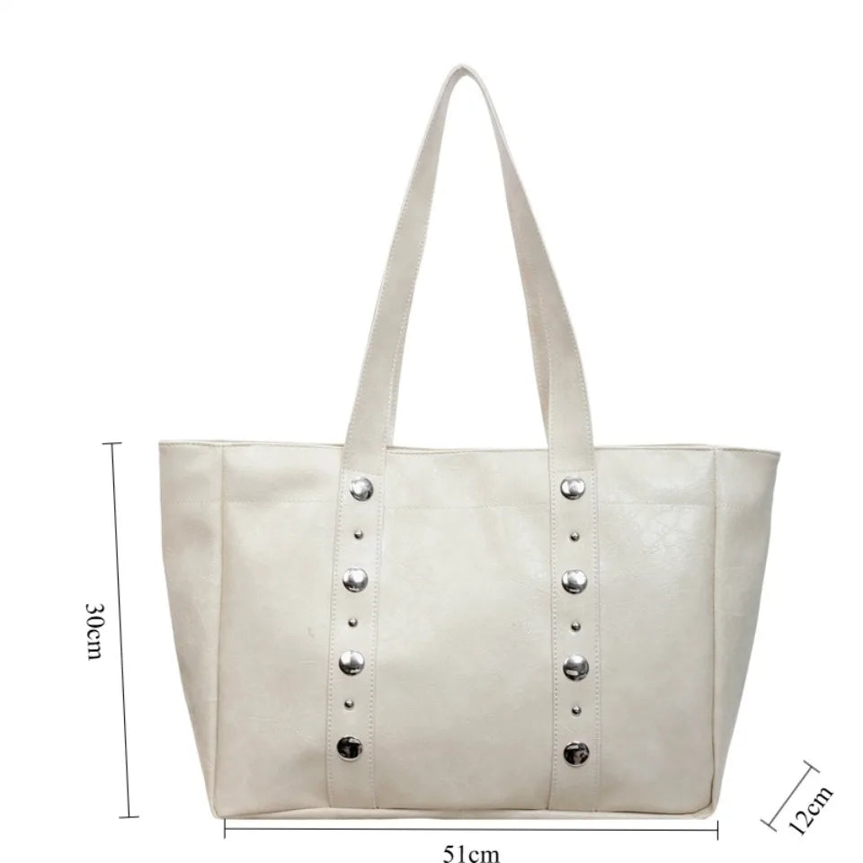 Punk Style PU Leather Tote Bag for Women – Large Crossbody Shoulder Bag