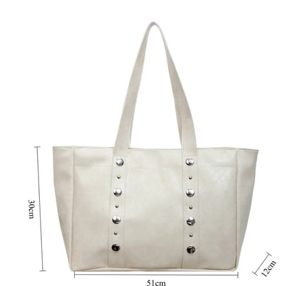 Punk Style PU Leather Tote Bag for Women – Large Crossbody Shoulder Bag
