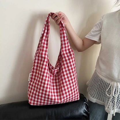 Plaid Shoulder Bag Large Capacity Lightweight Tote for Women