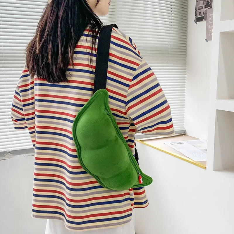Edamame Plush Crossbody Bag – Cute Novelty Shoulder Bag