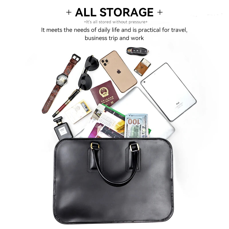 Genuine Leather Briefcase for Men – Luxury 13.5" Laptop Office Bag