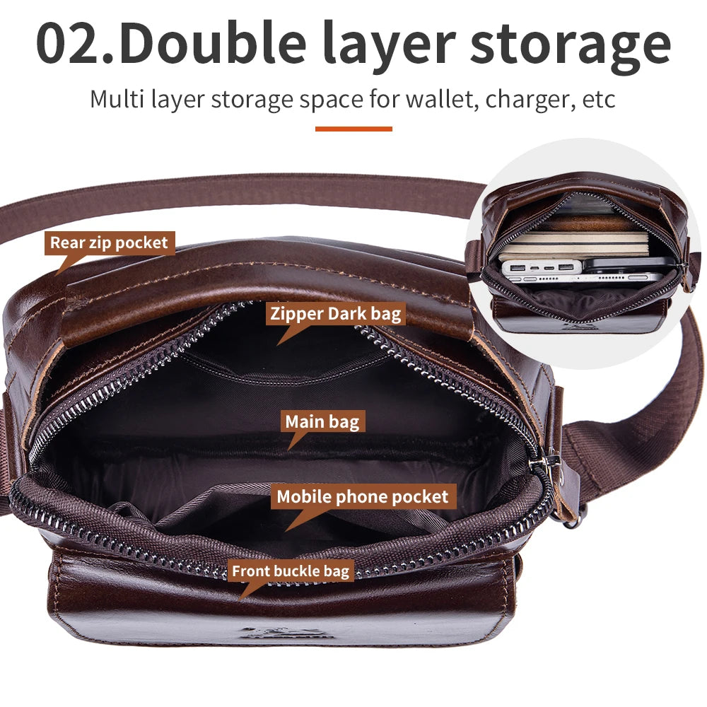 Steel Lion Men's Leather Crossbody Bag – Casual Vertical Shoulder Bag