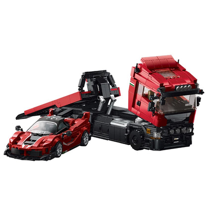 MOC Truck & Trailer Building Blocks Set – 1260+ Pcs with Sports Car
