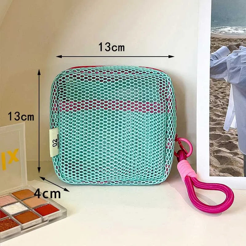 Mesh Beach Pouch with Wrist Strap – Clear Travel Cosmetic Bag