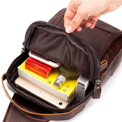 Men's Leather Crossbody Chest Bag – Cowhide Sling Bag