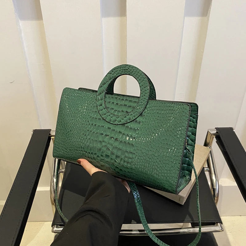Crocodile Pattern Shoulder Bag – Large Capacity Retro Crossbody