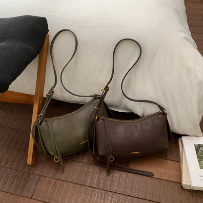 Moods Half-Moon Crossbody Bags Women Soft Vegan Leather Solid Color Underarm Shoulder Hobo Bag