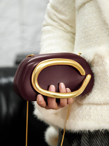 Luxury Oval Clutch Evening Bag with Gold Metal Closure – Women's Mini Handbag