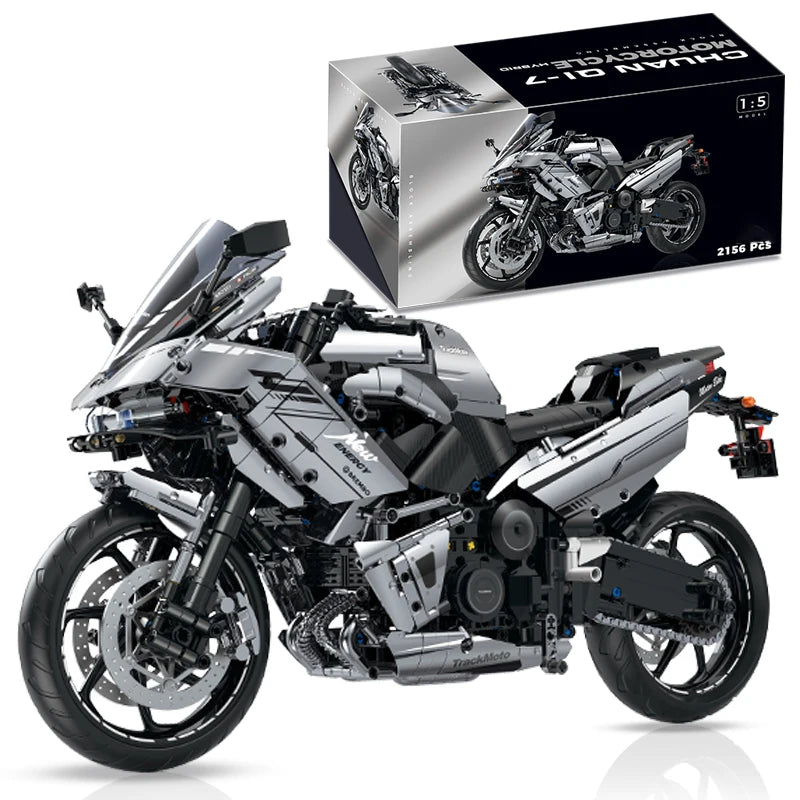 MOC Motorcycle Building Block Set – 1:5 Scale Road Racing Bike, 2156 Pieces