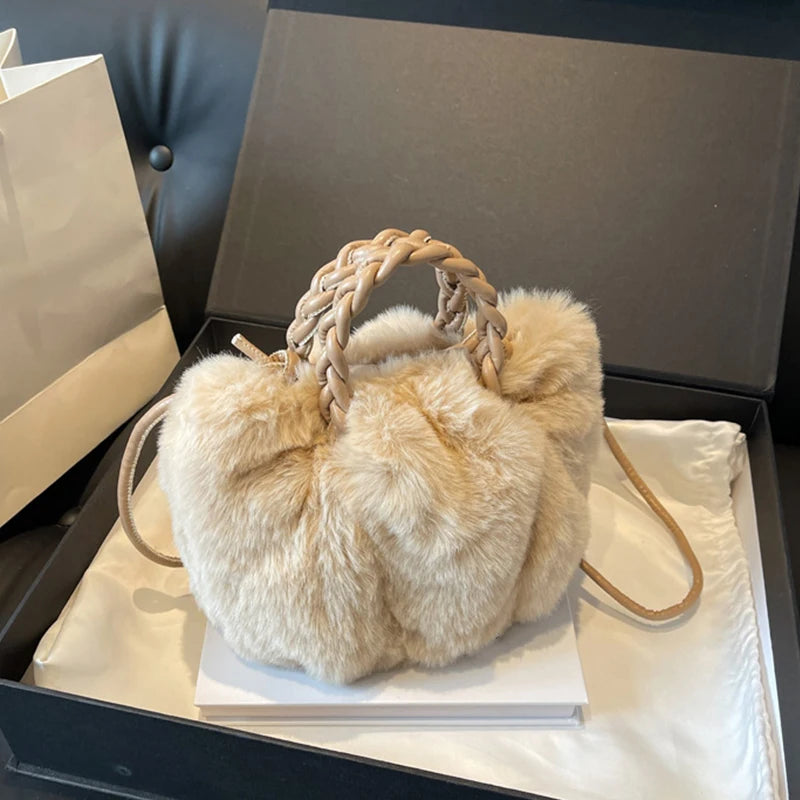 Women's Fluffy Plush Handbag – Soft Cloud Drawstring Shoulder Bag