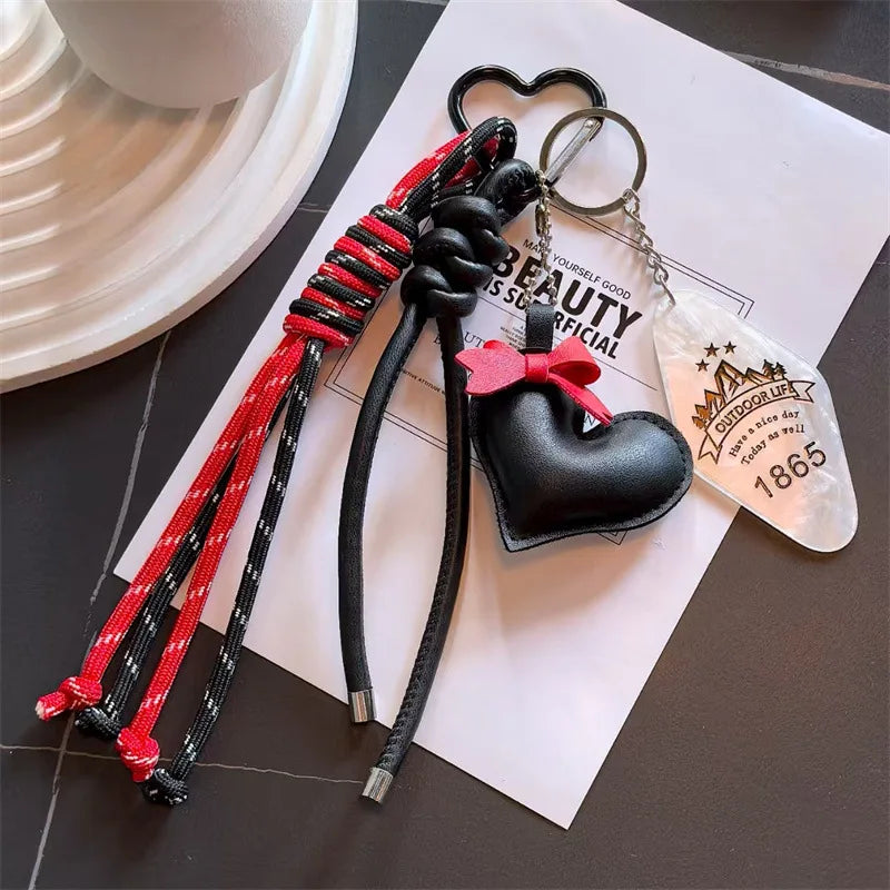 PU Leather Heart Bow Keychain with Balloon Dog Charm