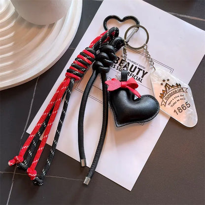 PU Leather Heart Bow Keychain with Balloon Dog Charm