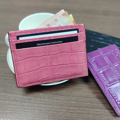 Crocodile Leather Slim Card Wallet – 4-Slot Credit Card Holder for Women