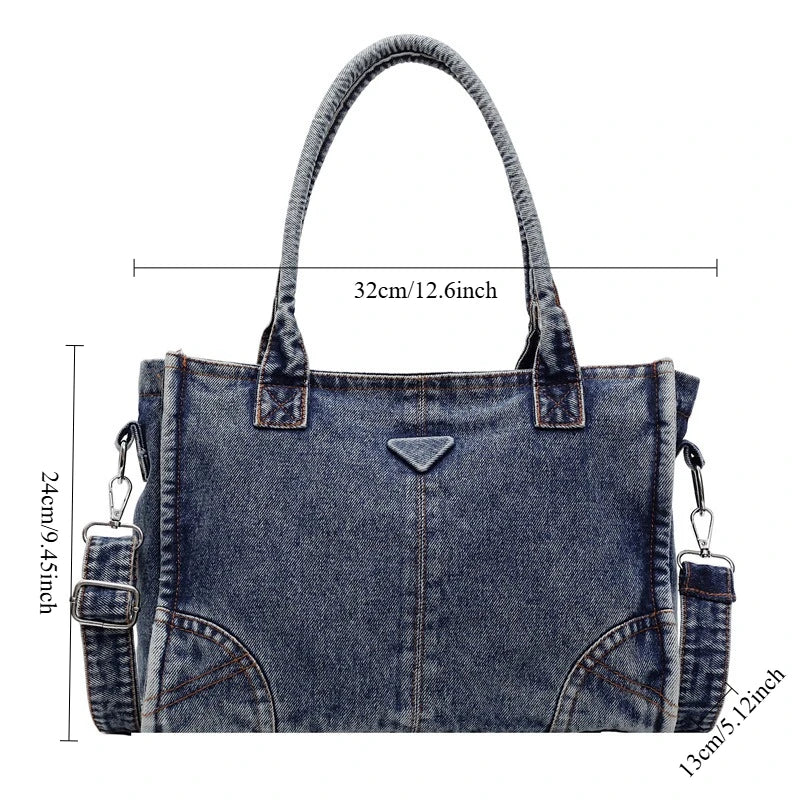 Trendy Summer Large Capacity Denim Shoulder Bag Korean Design Casual Minimalist Crossbody Versatile