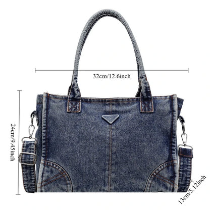 Trendy Summer Large Capacity Denim Shoulder Bag Korean Design Casual Minimalist Crossbody Versatile