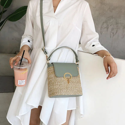 Straw Bucket Bag Women's Summer Crossbody Handbag
