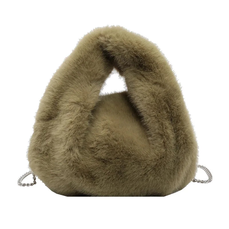 Plush Faux Fur Bucket Bag – Women's Chain Crossbody Handbag