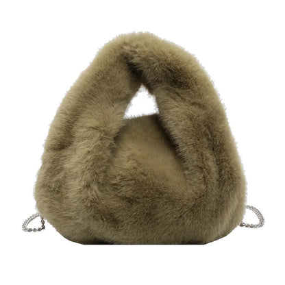 Plush Faux Fur Bucket Bag – Women's Chain Crossbody Handbag
