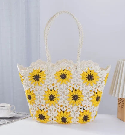Handmade Crochet Flower Tote Bag for Women